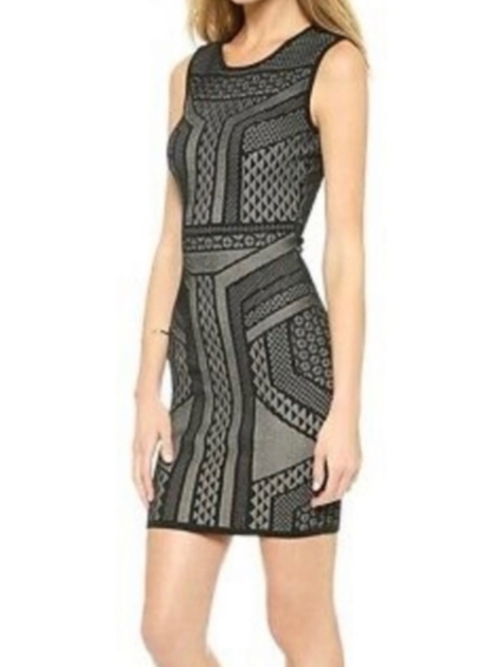 BCBGMAXAZRIA Black Nude Geometric Bodycon Knit Dress Size Small